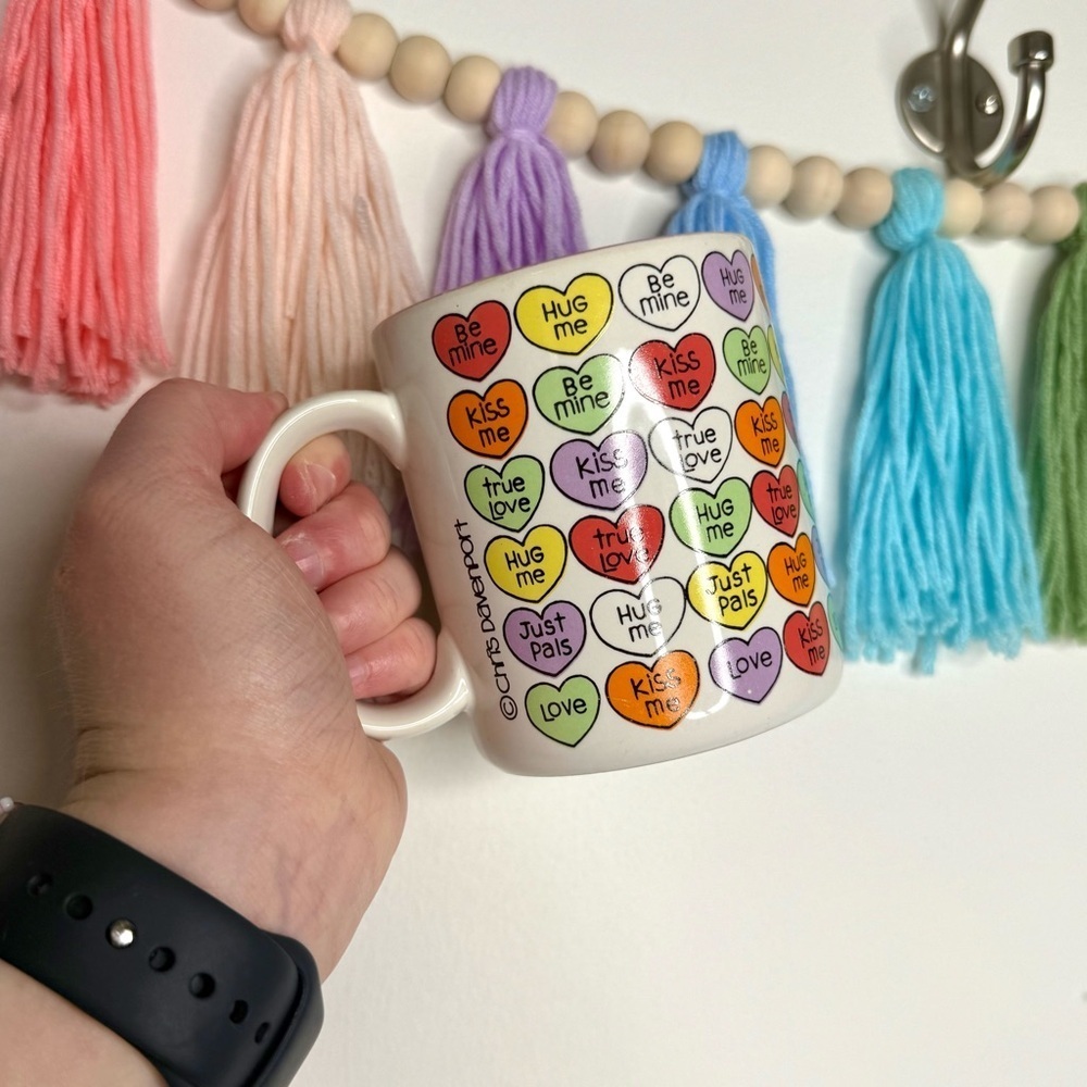 Vintage 1986 Chris Davenport Enesco Conversation Hearts Coffee Mug Pink Interior - Picture 15 of 16